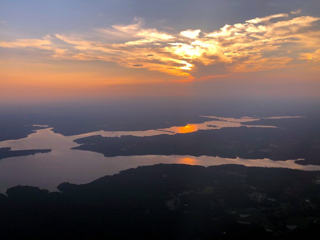 Sunset over Falls Lake.